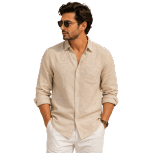 Men’s Casual Linen Shirt – Sand Beige