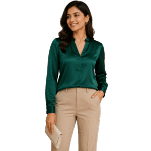 Women’s Elegant Satin Blouse – Emerald Green