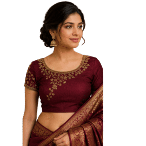 Women’s Designer Saree Blouse – Gold Embroidered Maroon