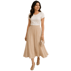 Women’s Flowy Midi Skirt – Sand Blossom