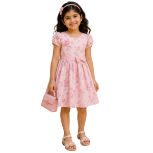 Girls Floral Cotton Dress – Blossom Pink