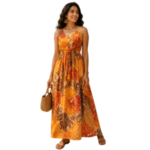 Women’s Batik Maxi Dress – Sunset Bloom