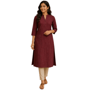 Women’s Handloom Kurti – Island Maroon Weave
